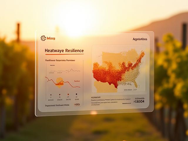 A clean software interface showing a heatwave alert dashboard with a vineyard risk map