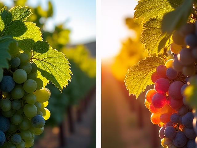 Side-by-side comparison of standard vineyard photography vs multispectral AI scanning identifying mildew hotspots